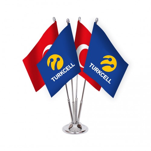 Dörtlü Turkcell Masa Bayrağı Takımı