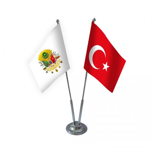 İkili Osmanlı Tuğrası  Masa Bayrağı Takımı