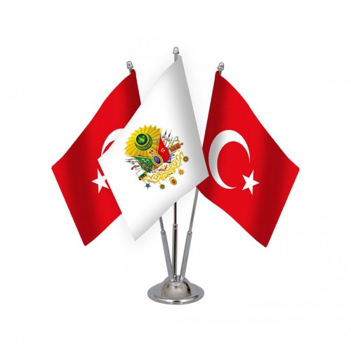 Üçlü Osmanlı Tuğrası  Masa Bayrağı Takımı