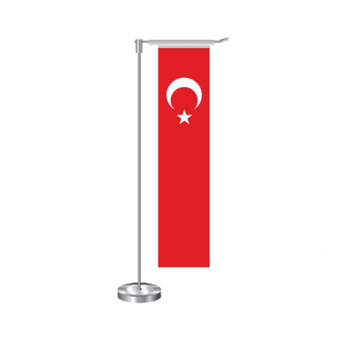 L Dikdörtgen Türk Masa Bayrağı Direkli Takım